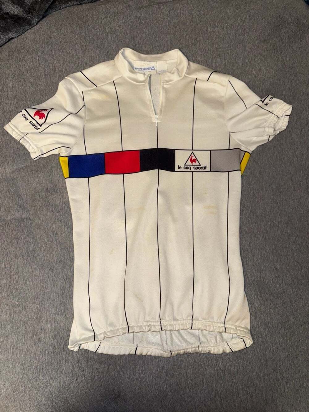 Vintage Le Coq Sportif Pinstripe Half-Zip Cycling Jersey